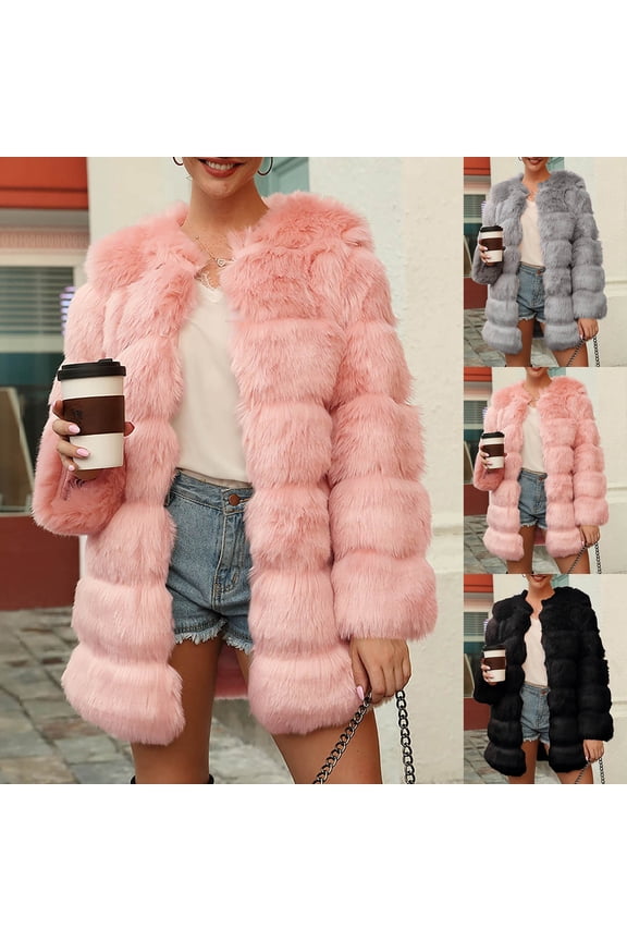 Winter Coats for Women Plus Size Faux Fur Coat Fleece Open Front Cardigan Warm Fuzzy Jacket Casual Overcoat Black XXL