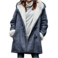 thumbnail image 1 of Olyvenn Winter Coats for Women Sherpa Fleece Jacket with Hood Long Button Up Coat Thicken Warm Winter Coat Parka Coat Navy XXL, 1 of 7