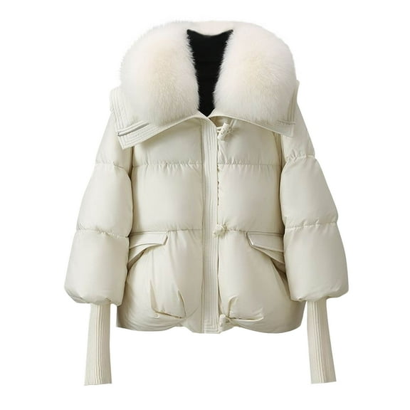 Olyvenn Winter Coats for Women with Faux Fur Hood Thicken Warm Puffer Jackets Trendy Full Zip Down Coat Outerwear 2025 White XXL