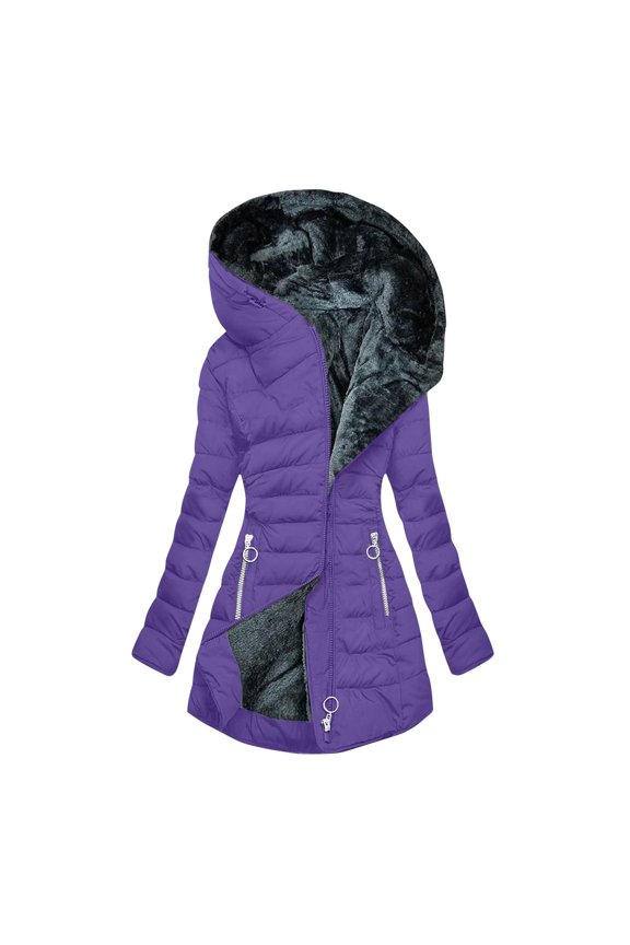 Winter Coats for Women with Hood Fleece Lined Thicken Puffer Coat Sherpa Warm Jackets 2025 Outfit Clothes Purple L