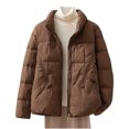 thumbnail image 1 of Olyvenn Winter Fashion Solid Comfy Down Coat Women Short Puffer Jacket Zip up Loose Casual Warm Light Parkas Coffee S, 1 of 9