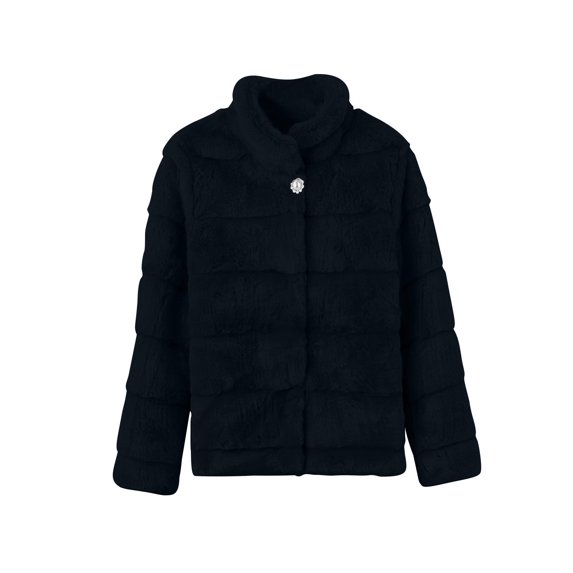 Olyvenn Winter Faux Fur Coat for Women Oversized Solid Color Open Front Cardigan Outerwear Long Sleeve Buttoned Fleece Jacket Black XXXXL