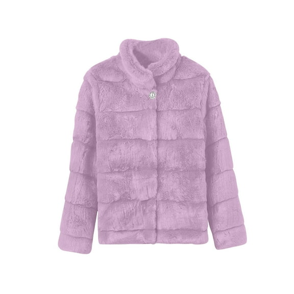 Olyvenn Winter Faux Fur Coat for Women Oversized Solid Color Open Front Cardigan Outerwear Long Sleeve Buttoned Fleece Jacket Pink XXXXL