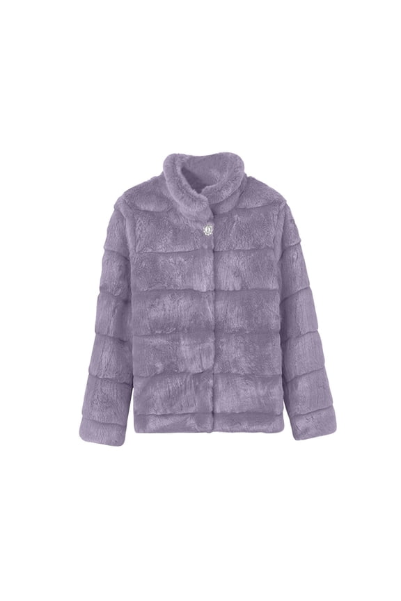 Winter Faux Fur Coat for Women Oversized Solid Color Open Front Cardigan Outerwear Long Sleeve Buttoned Fleece Jacket Purple XXL