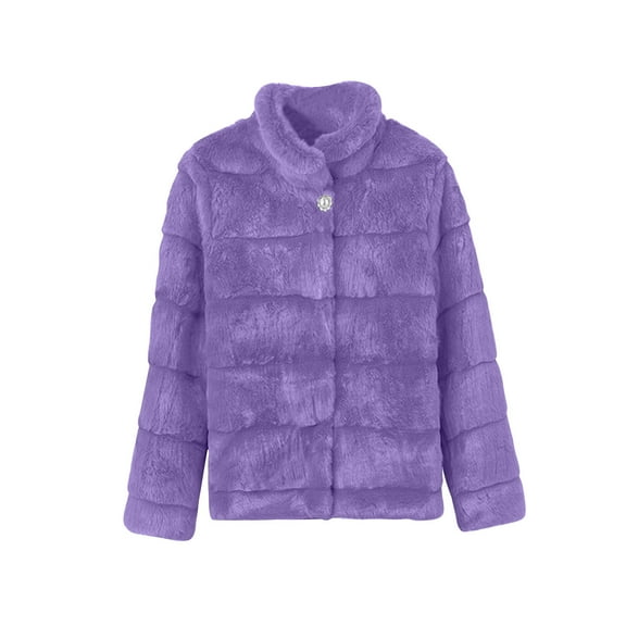Olyvenn Winter Faux Fur Coat for Women Oversized Solid Color Open Front Cardigan Outerwear Long Sleeve Buttoned Fleece Jacket Purple XXL
