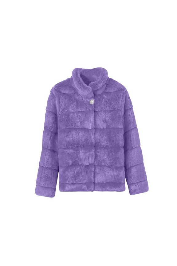 Winter Faux Fur Coat for Women Oversized Solid Color Open Front Cardigan Outerwear Long Sleeve Buttoned Fleece Jacket Purple XXL