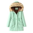thumbnail image 1 of Olyvenn Winter Parkas Coats for Women Tops Midi Coat Zip Up Hoodie Jacket Slim With Pockets Womens Slim Solid Color Fashion Winter Warm Female Outerwear Green XXXL, 1 of 6