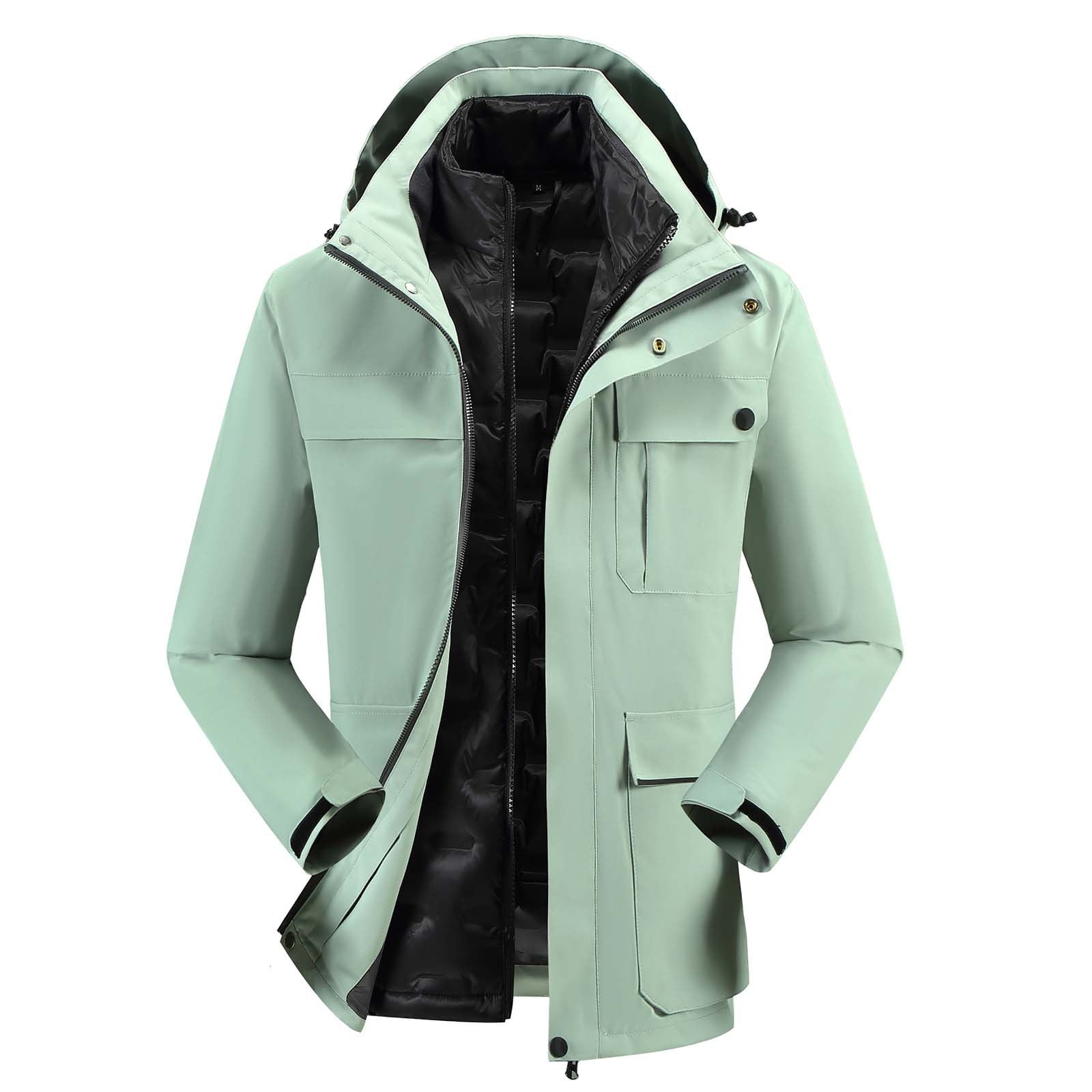 Olyvenn Winter Warm Men's Detachable Cap And Windproof Thick Three-in-one  Jacket Outdoor Sports Warm Jacket Fleece Puffer Jacket Thick Cotton Padded  Overcoat Green 16 