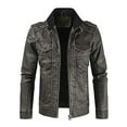 thumbnail image 1 of Olyvenn Winter Warm Men's Fashion Casual Thick Leather Coat Long Sleeve Stand Collar Zip Up Pocket Leather Coat Warm Windproof Coat Bomber Windbreaker Club Trench Coat Black XXXXXXL, 1 of 5