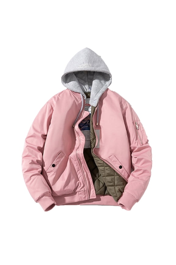 Winter Warm New Fashion Blazer Jumper Hooded Cotton Jacket Man Long Sleeve Hoodless Casual Outwear Jackets Outwear Padded Sports Fitness Overcoat Pink 4