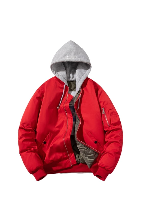 Winter Warm New Fashion Blazer Jumper Hooded Cotton Jacket Man Long Sleeve Hoodless Casual Outwear Jackets Outwear Padded Sports Fitness Overcoat Red 4