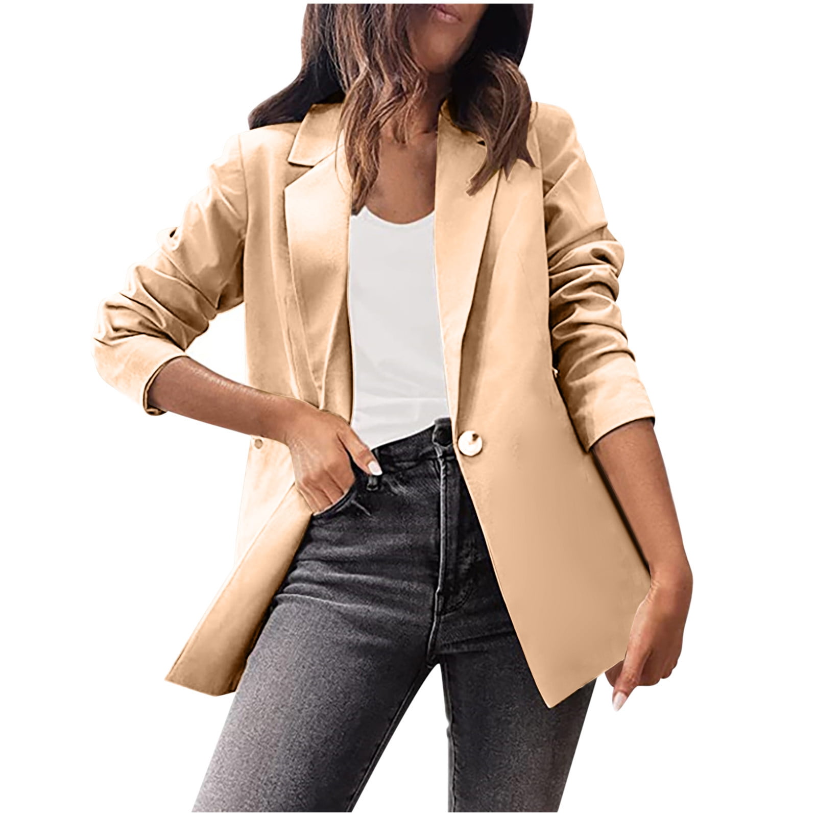 Olyvenn Women's Casual Blazer Jackets Suit Solid With Pokets Colored Long  Sleeve For Business Office Work Office Jacket Suit Business Hoodless Scuba  Blazer Army Green 6 