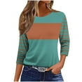thumbnail image 1 of Olyvenn Women 3/4 Sleeve T-Shirts Crew Neck Cute Tunic Tops Striped Basic Tees Half Sleeve Blouses Casual Loose Fit Pullover Green L, 1 of 4