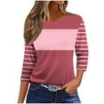 thumbnail image 1 of Olyvenn Women 3/4 Sleeve T-Shirts Crew Neck Cute Tunic Tops Striped Basic Tees Half Sleeve Blouses Casual Loose Fit Pullover Pink XXL, 1 of 4