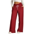 thumbnail image 1 of Olyvenn Women Baggy Sweatpants High Waist Trendy Wide Leg Drawstring Long Pants Spring Solid Color Jogger Palazzo Trousers Red 6, 1 of 4