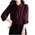 thumbnail image 1 of Olyvenn Women Bow Neck Chiffon Blouse Long Sleeve Chiffon Solid Tops Elegant Ladies Solid Color OL Style Tops Women Casual Shirts Wine L, 1 of 4