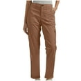 thumbnail image 1 of Olyvenn Women Cargo Pant Casual Stretch Elastic Waist Flat Front Straight Leg Long Pants Winter Spring Cuffed Hem Work Trousers Brown 10, 1 of 8