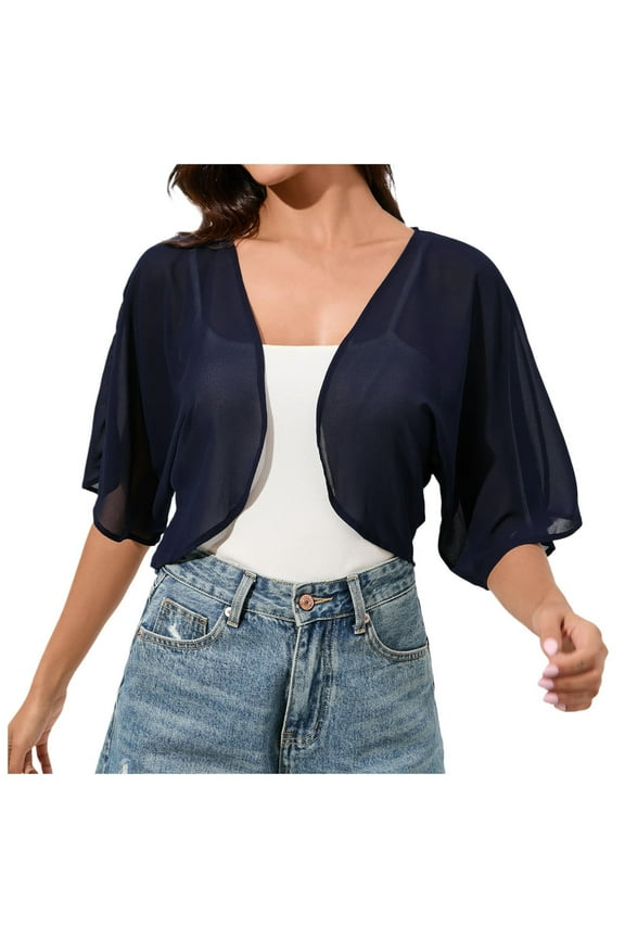 Women Casual Oversize Short Sleeve Blouse Cardigan Soft Comfortable Lightweight Elegant Fashion Daily Wear Ideal for Party Vacation Work Navy M