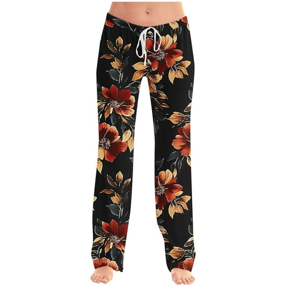 Olyvenn Women Comfy Casual Pajama Pants with Pockets & Drawstring Comfy Loungewear Loose Wide Leg Palazzo Pants Multicolor 4-6