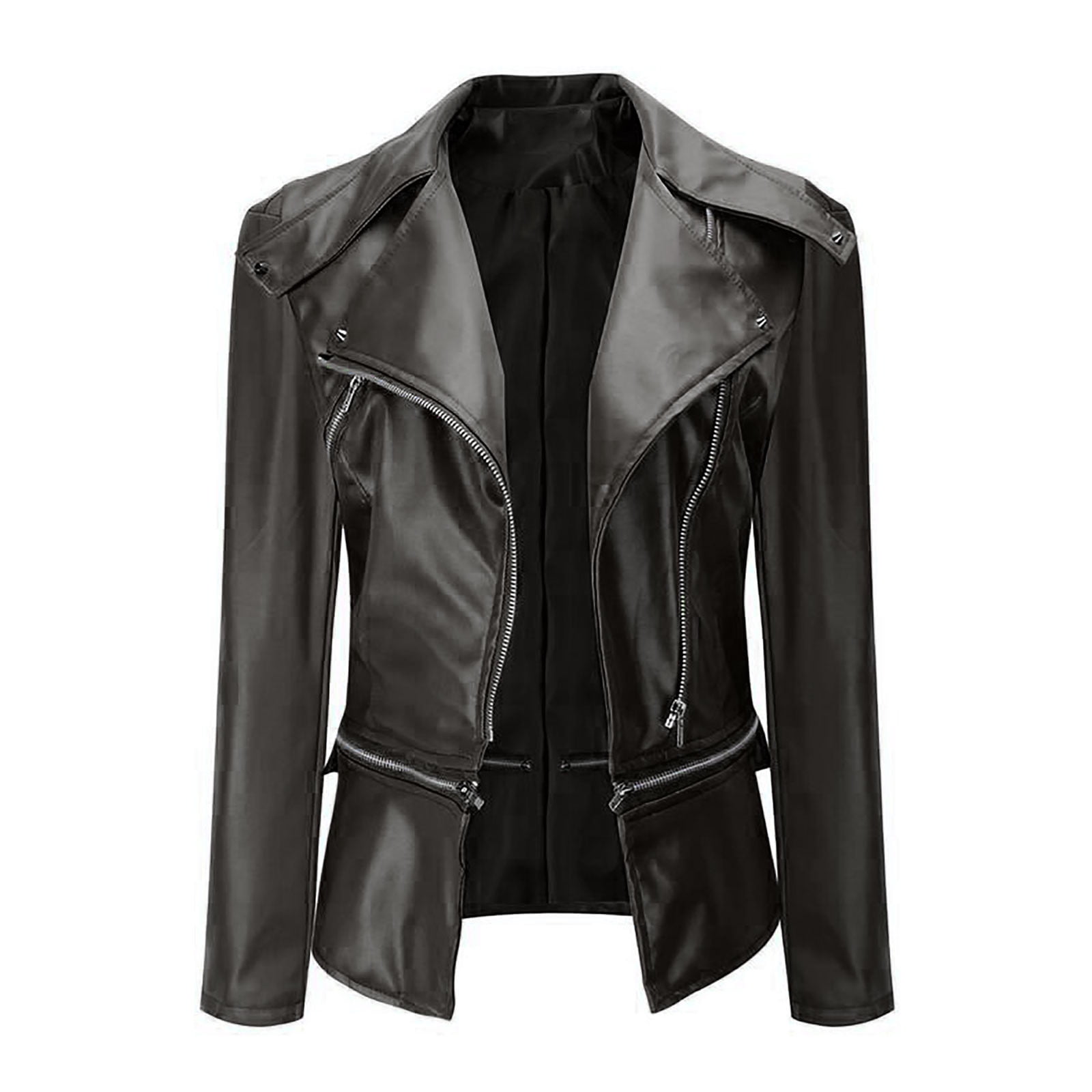 Women's Spring Fashion Jackets Short Slim Motorcycle Leather