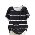 thumbnail image 1 of Olyvenn Women Cotton Linen Short Sleeve Shirts Summer Boho Stripe Print Blouses Casual Button Loose Tunic Tops Black XXL, 1 of 4