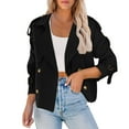 thumbnail image 1 of Olyvenn Women Crop Double Breasted Trench Coat Collared Raglan Long Sleeve Work Office Cropped Jacket with Pockets Black L, 1 of 9