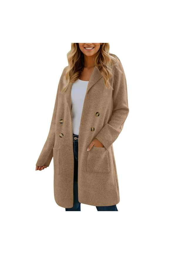 Women Fall Long Cardigan Sweater Trendy Knit Jacket Coat Dressy Blazer Button Down Open Front Cardigan Khaki M