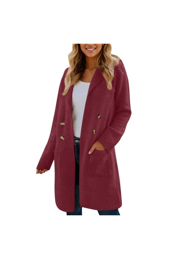 Women Fall Long Cardigan Sweater Trendy Knit Jacket Coat Dressy Blazer Button Down Open Front Cardigan Red S