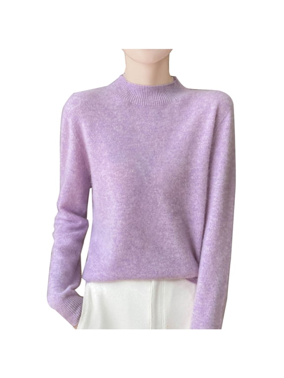 Women Fall/Winter Comfy Wool Mock Neck Pullover Long Sleeve Fashion Rhinestone Knit Warm Base Sweater Pink S