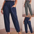 thumbnail image 1 of Olyvenn Women Fashion Elastic Waist Full Length Long Pants Summer Casual Pure Color Straight Leg Cotton Linen Cropped Pocket Trousers Female Fashion Gray 12, 1 of 8