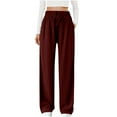 thumbnail image 1 of Olyvenn Women Fashion Textured Pants Wide Leg Casual Palazzo Trousers Drawstring High Waist Lounge Beach Pants with Pockets Wine 8-10, 1 of 9