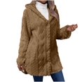thumbnail image 1 of Olyvenn Women Fleece Jacket Coat Button Up Sherpa Jacket with Hood Y2K Side Split Open Front Cardigan Coat Warm Winter Coats Coffee XL, 1 of 9