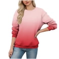 thumbnail image 1 of Olyvenn Women Gradient Print Crew Neck Long Sleeve Loose Fit Hoodless Sweatshirt Casual Comfortable Fall Tops Hot Pink XXL, 1 of 4