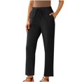 thumbnail image 1 of Olyvenn Women High Waisted Straight Leg Pants Cotton Linen Solid Cropped Pant Beach Vacation Lounge Capris with Pockets Black XXXXXL, 1 of 7