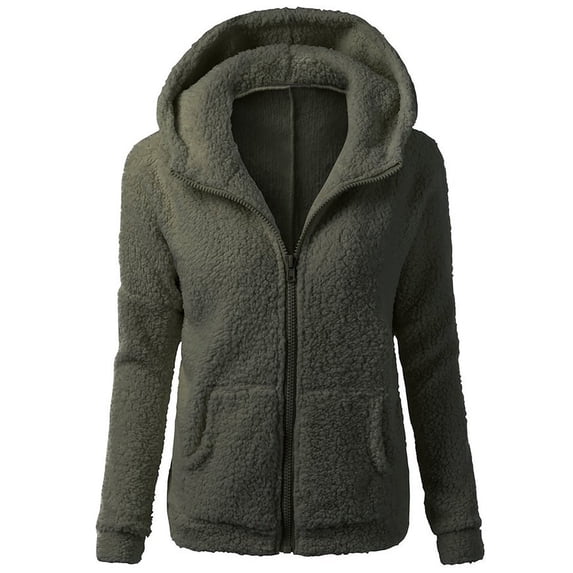 Olyvenn Women Hooded Sweater Coat Winter Warm Wool Zipper Coat Long Sleeve Outwear Cold Weather Thicken Furry Lined Thermal Down Jackets Young Girls Love Army Green 8