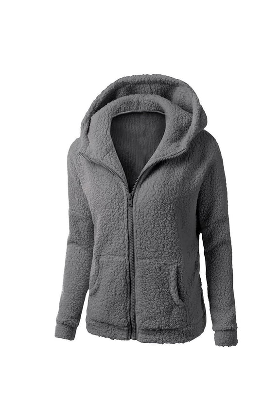 Women Hooded Sweater Coat Winter Warm Wool Zipper Coat Long Sleeve Outwear Cold Weather Thicken Furry Lined Thermal Down Jackets Young Girls Love Dark Gray 10