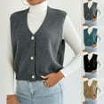 thumbnail image 1 of Olyvenn Women Knit V-Neck Crop Sweater Vest, Sleeveless Button Down Casual Sweaters Cardigan Loose Comfy Work Daily Vest Tops Khaki S, 1 of 9