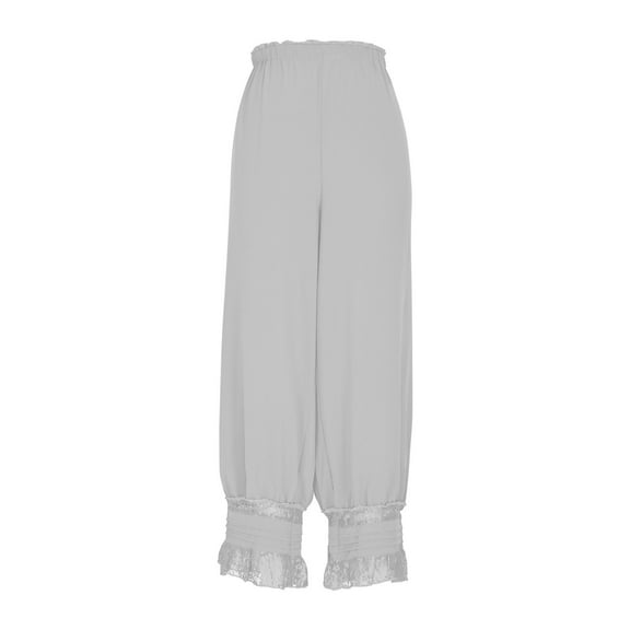 Olyvenn Women Lace Trim Long Bloomers Elastic Mid Rise Ruffle Pantaloons Cropped Flared Slips Pants Casual Bottoms White L