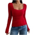 thumbnail image 1 of Olyvenn Women Lace Trim Long Sleeve T-Shirts Aesthetic Slim Fit Crop Tops Basic Blouse Y2k Teen Girls Streetwear Shirts Red L, 1 of 5