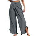 thumbnail image 1 of Olyvenn Women Linen Pants Summer Wide Leg Beach Capris Lightweight High Waist Ruffle Flowy Palazzo Pant Boho Casual Trousers Gray M, 1 of 3