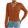 thumbnail image 1 of Olyvenn Women Long Sleeve Button Down Casual Sweater Blouses, Fashion Knit V-Neck Sweaters Cardigan Solid Color Basic Daily Clothes Orange S, 1 of 8