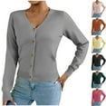 thumbnail image 1 of Olyvenn Women Long Sleeve Button Down Casual Sweater Blouses, Fashion Knit V-Neck Sweaters Cardigan Solid Color Basic Daily Clothes Pink M, 1 of 8