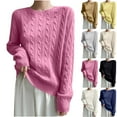 thumbnail image 1 of Olyvenn Women Long Sleeve Cable Knit Casual Sweater, Loose Crewneck Fall Sweaters Pullover Solid Color Comfy Daily Tops White XXL, 1 of 6