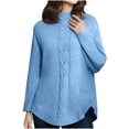 thumbnail image 1 of Olyvenn Women Long Sleeve Mock Neck Loose Sweater, Solid Color Cable Knit Fall Warm Sweaters Pullover with Curved Hem Sky Blue S, 1 of 3