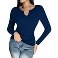 thumbnail image 1 of Olyvenn Women Long Sleeve Shirts Built-in Shelf Bra Tops Rib-Knit Top Spring Outfits 2025 V Notch Ribbed Slim Fitted Casual Basic Crop Top Navy 4, 1 of 9
