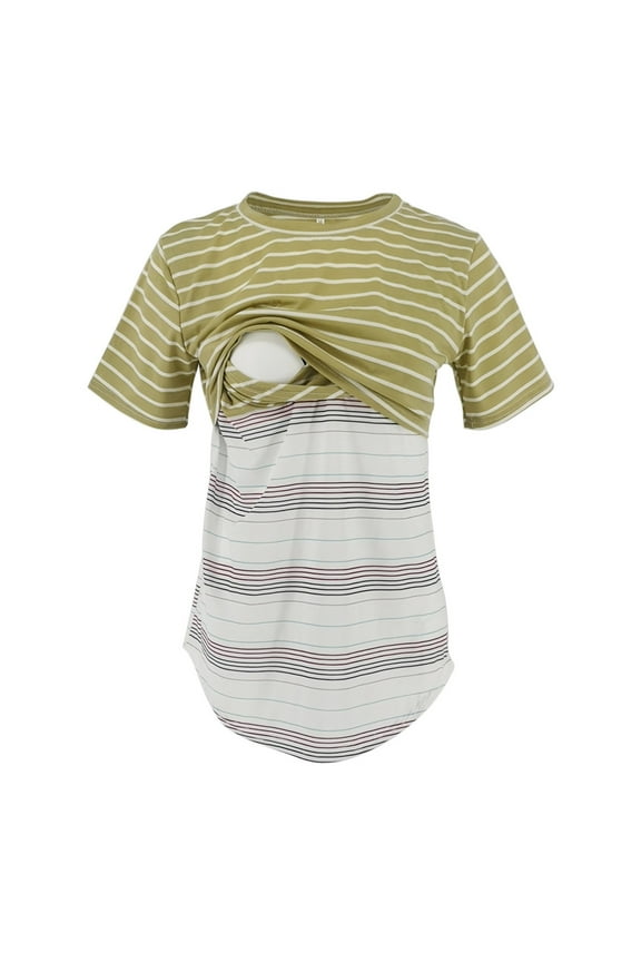 Women Nursing Nightgown 3 In 1 Short Sleeve Breastfeeding Sleepwear Postpartum Fashion Maternity Robes Yellow 10