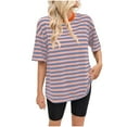 thumbnail image 1 of Olyvenn Women Oversized Striped Color Block Short Sleeve Crew Neck T-Shirts Casual Loose Pullover Tops Summer Tee Shirt Orange M, 1 of 6