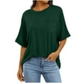 thumbnail image 1 of Olyvenn Women Oversized T Shirts Short Sleeve Crew Neck Summer Fashion Tops Casual Loose Top Basic Tee with Pocket Green S, 1 of 7