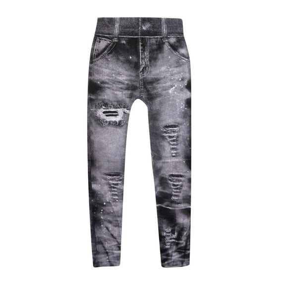 Olyvenn Women Pants Imitation Denim Leggings Women's Plus Skinny Slim Fit Female Casual Outwear Women's Super Elastic Ladies Trousers for 2023 Women Tops Gray 14