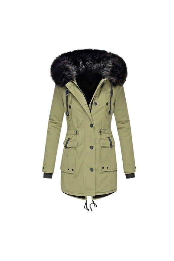 Women Plus Size Winter Warm Composite Plush Button Lapels Jacket Outwear Coat Cold Weather Thicken Furry Lined Thermal Down Jackets Young Girls Love Green 16